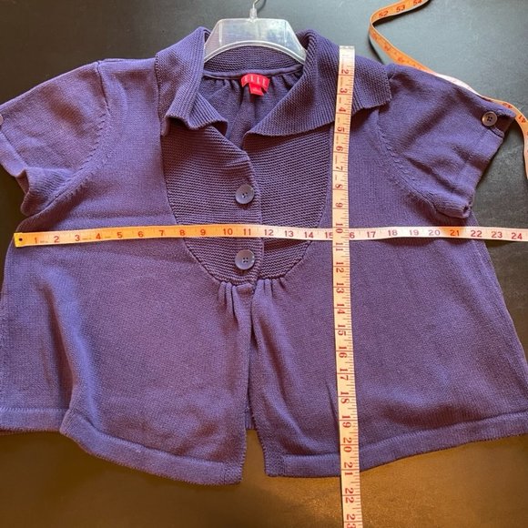 ELLE Purple Cardigan Short Sleeve Knit Crochet Sweater Button Top Size XL - Picture 10 of 10